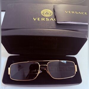 Versace Gold Frame Black Lens Rectangular Sunglasses